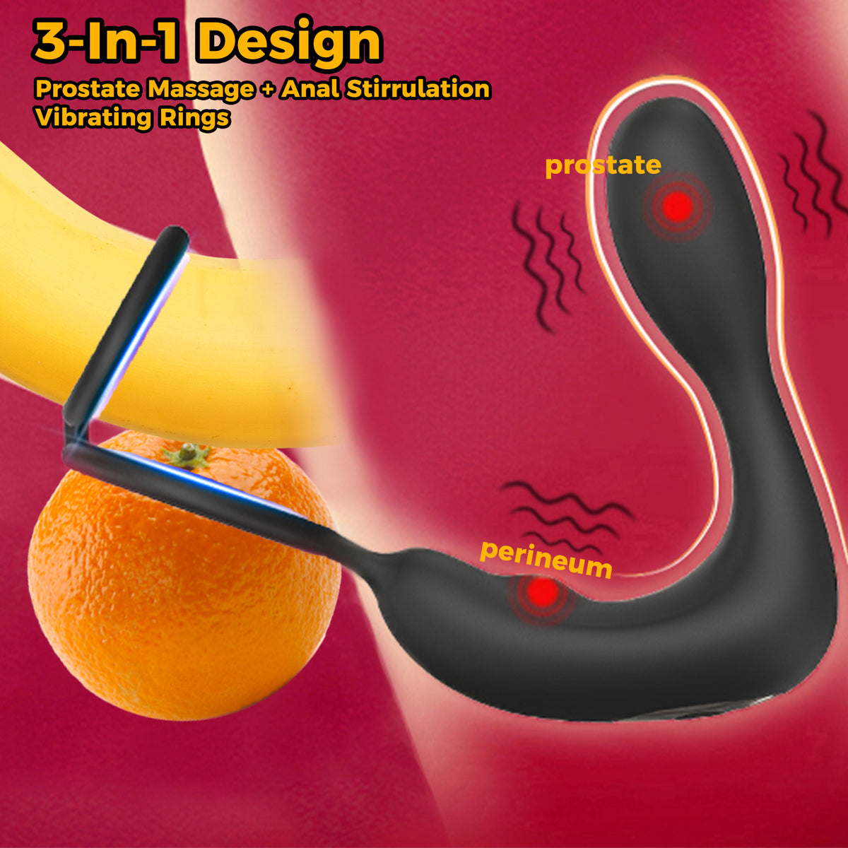 Male prostate massager, vibrating anal plug, locking ring, remote control for adult sex toys