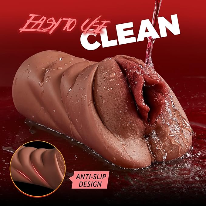 Realistic Pocket Pussy – 5D Deep Vagina & Tight Anus Lifelike Male Masturbator (Brown)