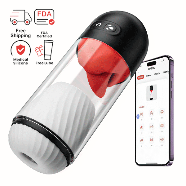 【50%OFF】Newvibe App Controlled Male Masturbator with 9 Tongue Licking & Vibration Modes